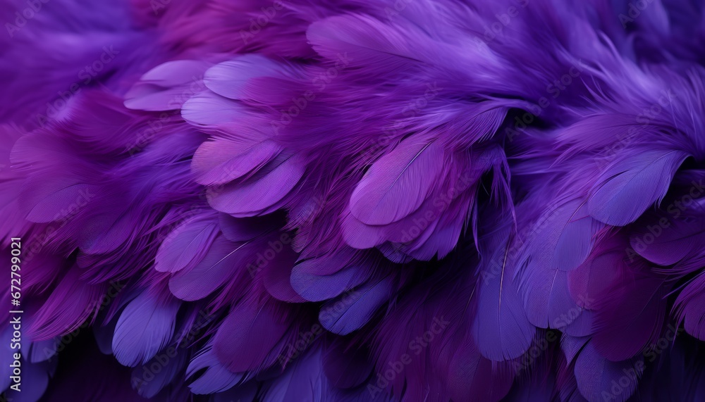 Intricate digital art of purple feathers texture background with detailed large bird feathers