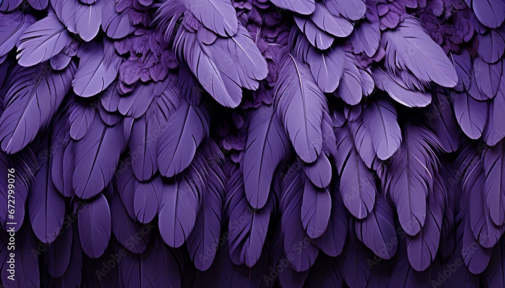 Vibrant purple feathers texture background detailed digital art of exquisite big bird feathers