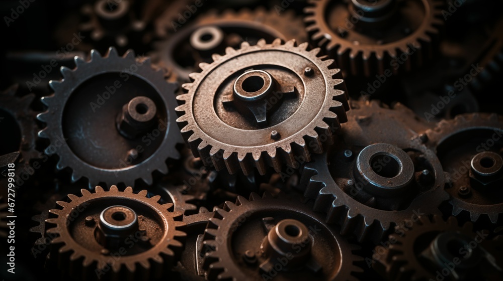 A close-up shot of intricate metal gears. A close-up shot of intricate metal gears.