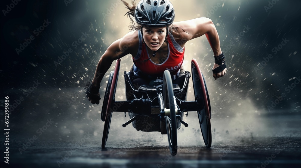 A woman in a wheelchair is training for a marathon. A woman in a wheelchair is training for a marathon.