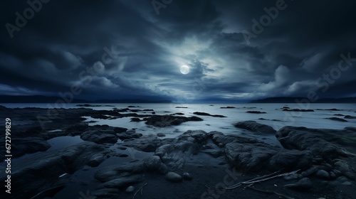 A moonless night, the sky painted in eerie shades of black, the sea stretching into infinity.