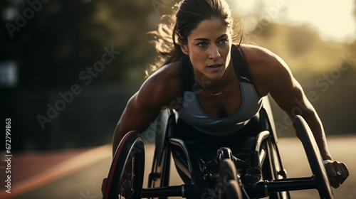 A woman in a wheelchair is training for a marathon.