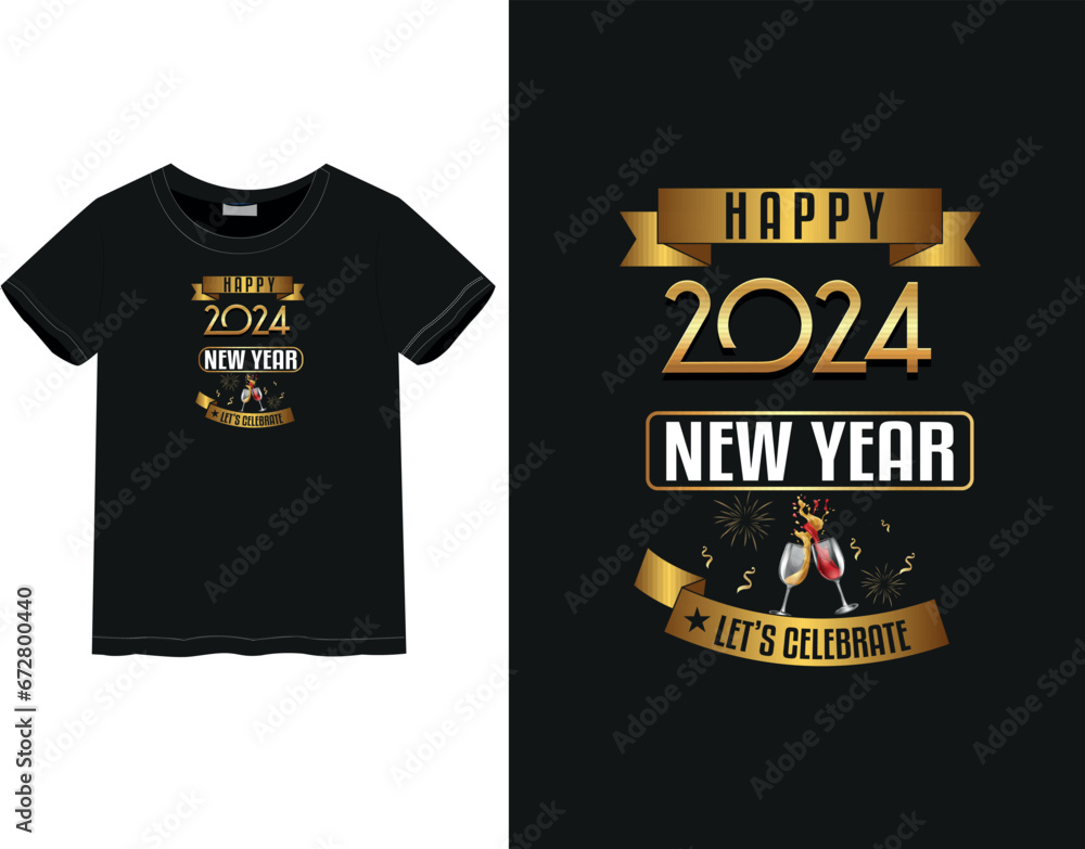 New Year celebration Happy New Year, New Year 2024 | Typography style t-shirt design | male and female t-shirt	
