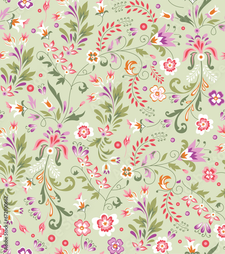 allover red and pink vector small flower Pattern on green background