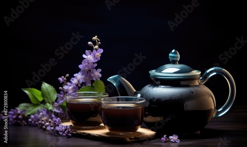 tea and purple, lilac flowers.