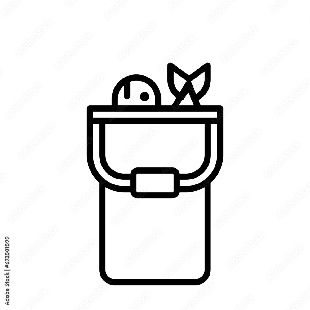 Fish in Bucket Icon and Illustration in Line Style Fish in Bucket Icon and Illustration in Line Style