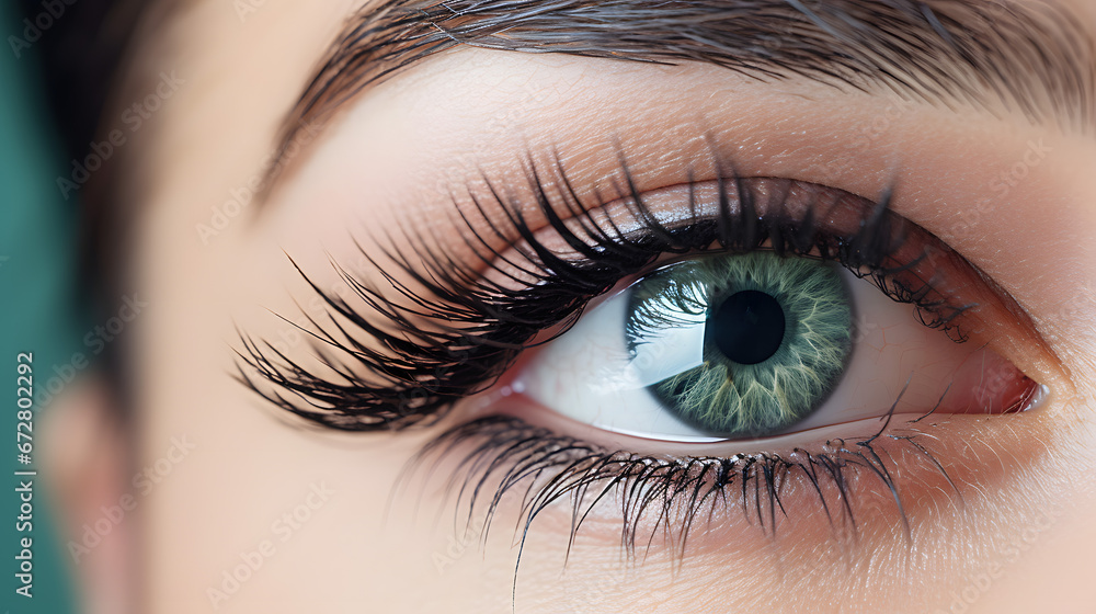 Obraz premium Closeup of Green Human Eye with Long Eyelashes Beauty Macro