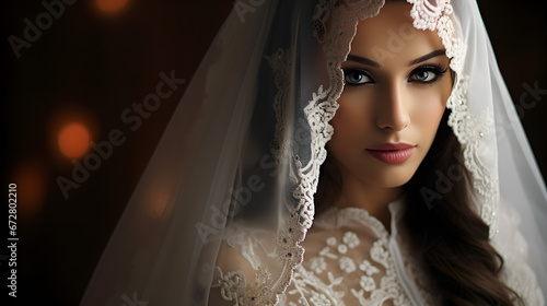 Stunning Bride with Detailed Lace Veil and Elegant Makeup
