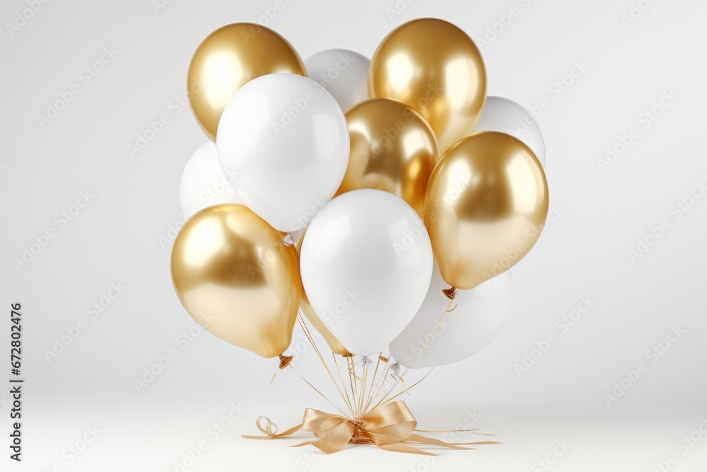 Luxurious white and gold balloon with shimmering metallic accents on a pristine white background Luxurious white and gold balloon with shimmering metallic accents on a pristine white background