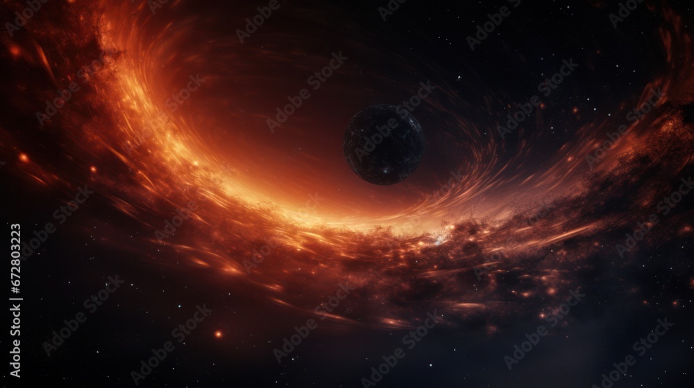 Circular black hole on space - obrazy, fototapety, plakaty 