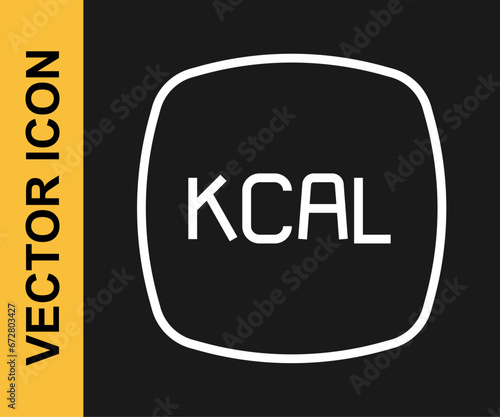 White line Kcal icon isolated on isolated on black background. Health food. Vector