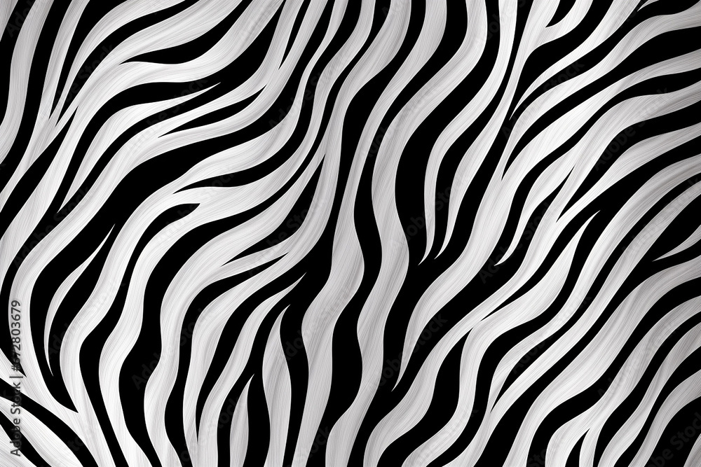 The simple black and white striped pattern of a zebra texture fur illustration background. Generative AI.