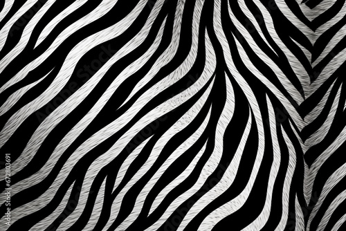 The simple black and white striped pattern of a zebra texture fur illustration background. Generative AI.