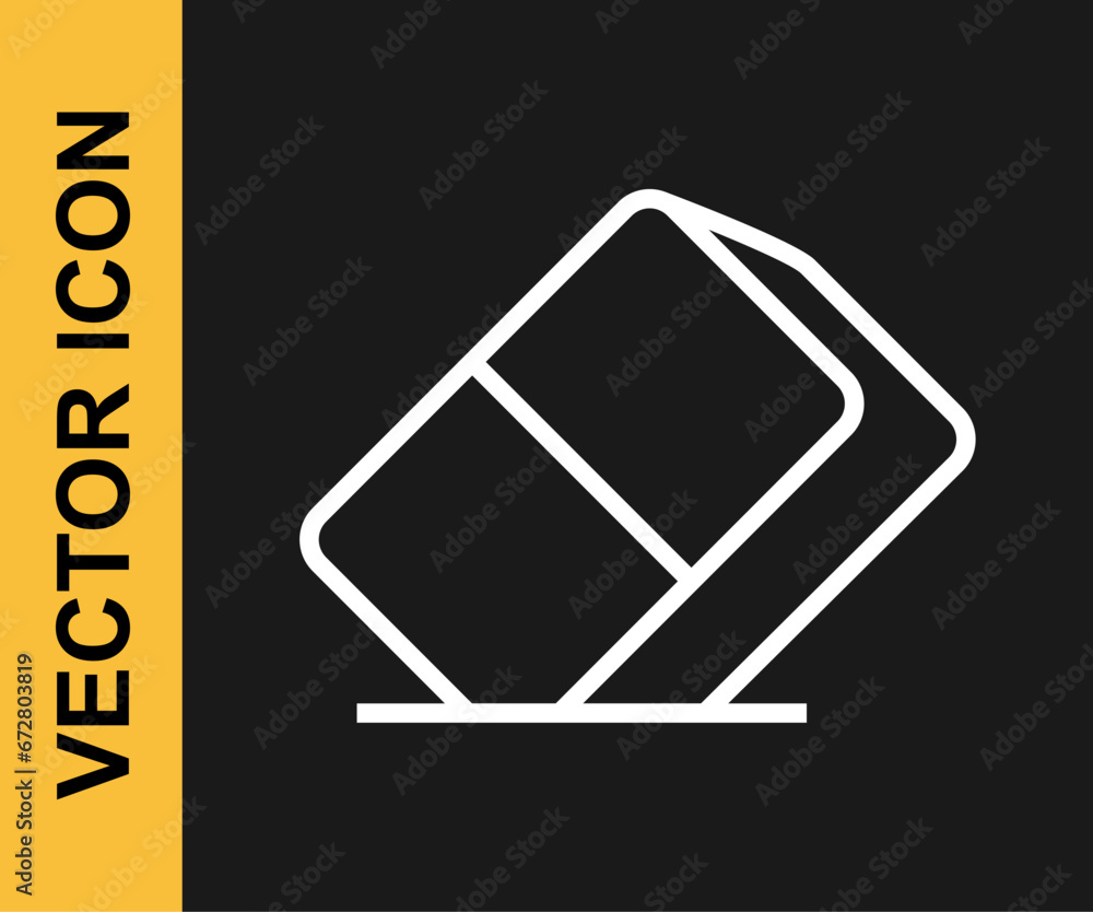 White line Eraser or rubber icon isolated on black background. Vector White line Eraser or rubber icon isolated on black background. Vector