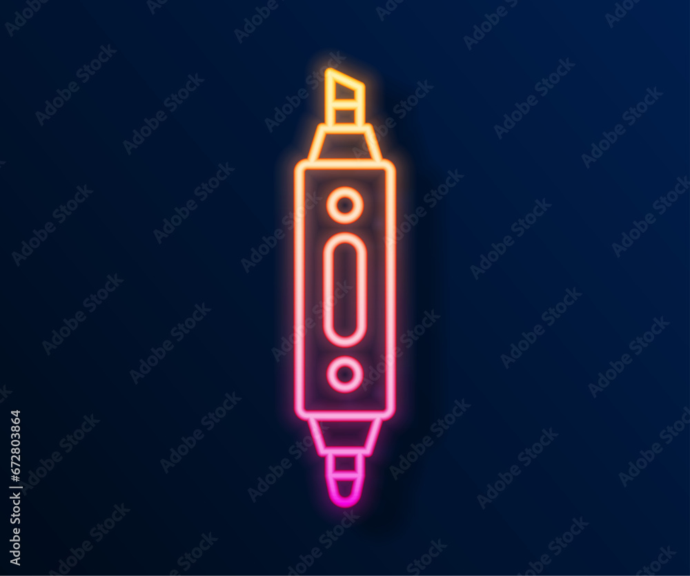 Glowing neon line Marker pen icon isolated on black background. Vector Glowing neon line Marker pen icon isolated on black background. Vector