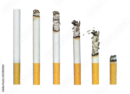 set of burning cigarette isolated