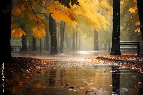 Rainy Serenity: October Forest Scene © AIproduction