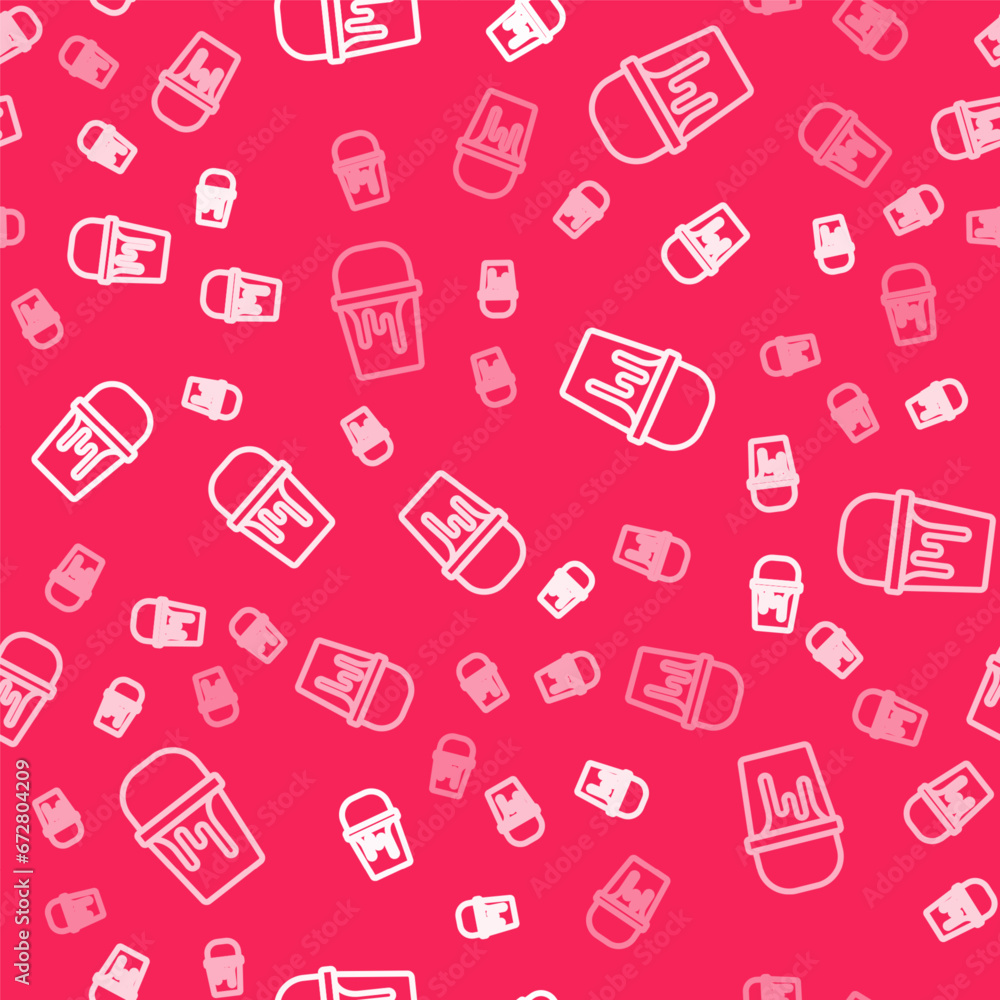 White line Paint bucket icon isolated seamless pattern on red background. Vector White line Paint bucket icon isolated seamless pattern on red background. Vector