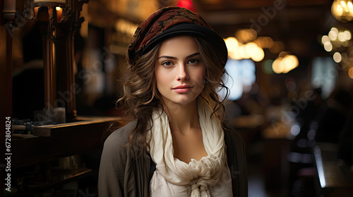 A beautiful young woman in a historically romantic French-inspired style with a hat photo