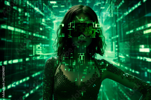Woman in cyberspace. Artificial Intelligence Model