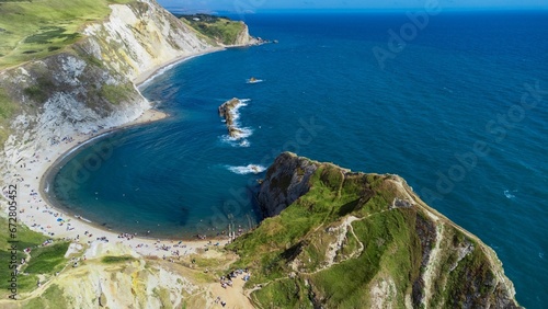 aerial view of the Handfast Point, on the Isle of Purbeck in Dorset, southern England photo