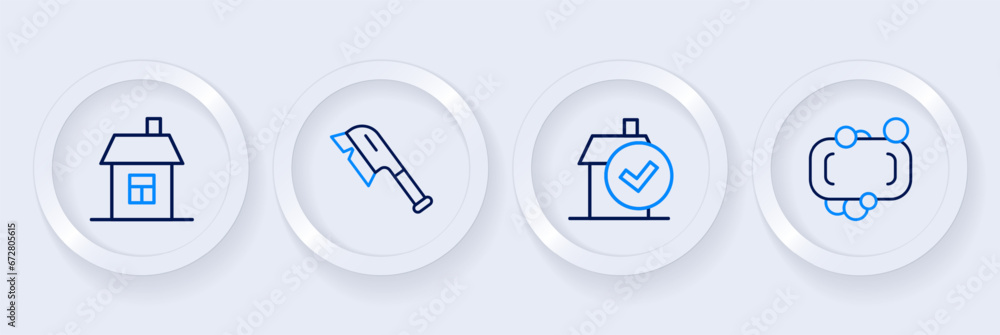 Set line Bar of soap, Home cleaning service, Brush for and House icon. Vector Set line Bar of soap, Home cleaning service, Brush for and House icon. Vector