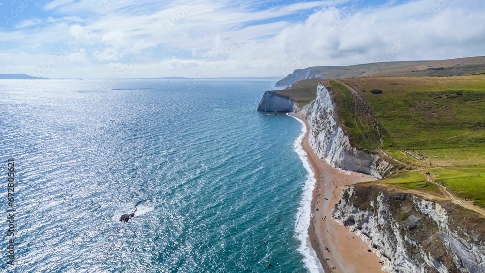 aerial view of the Handfast Point, on the Isle of Purbeck in Dorset, southern England