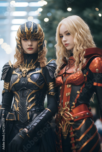 Fantasy heroines in festive armor, Christmas vibe. © JosAntonio