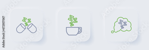 Set line Sleepy, Chamomile tea and Sleeping pill icon. Vector