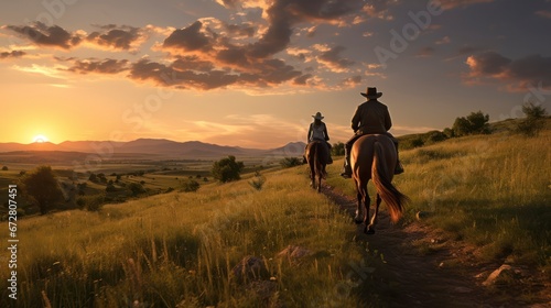 A Tranquil Horseback Journey Through Nature's Harmony. Generative AI © Gasspoll