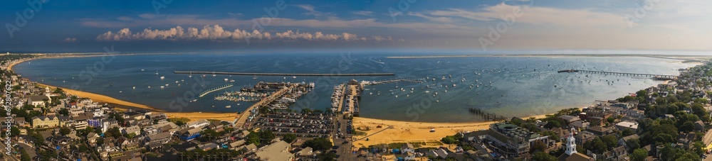Panorama of Provincetown and Cape Cod Bay from the top of Pilgrim Monument