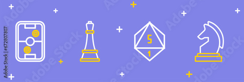 Set line Chess, Game dice, and Air hockey table icon. Vector