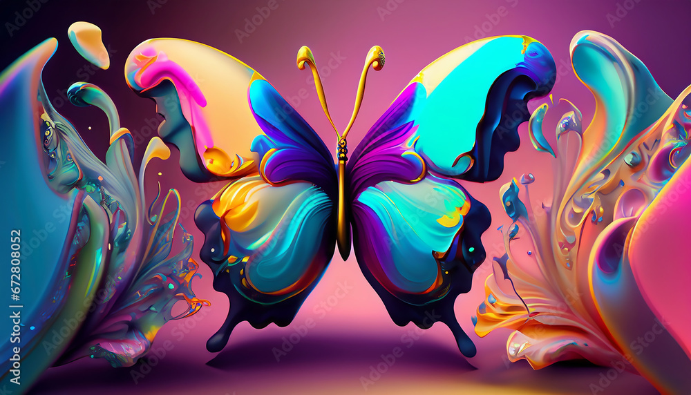 Motyle z opalizującego organicznego płynu, fantazyjne kształty i kolory - obrazy, fototapety, plakaty 