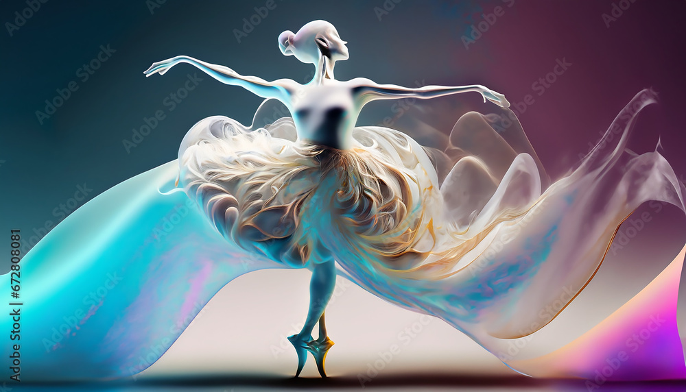 Tańcząca baletnica wyglądająca jakby tworzył ją opalizujący płyn - obrazy, fototapety, plakaty 