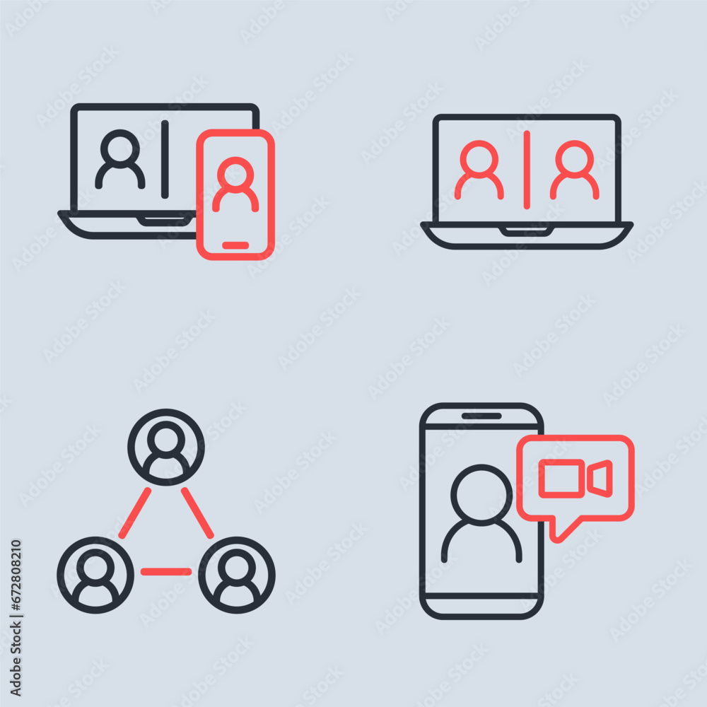 Set line Video chat conference, Meeting, and icon. Vector Set line Video chat conference, Meeting, and icon. Vector
