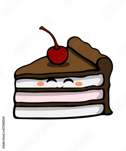 Lachendes Stück Kuchen mit Kirsche 