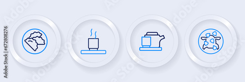 Set line Kung Pao chicken, Traditional tea ceremony, Cup of and Dumpling icon. Vector