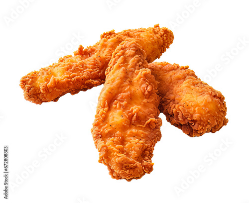 Breaded chicken tenders, Golden fried chicken strips,  Deep-fried chicken wings, isolated on a transparent background photo