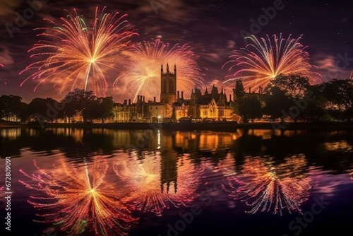 fireworks show at Cambridge, England. Generative AI