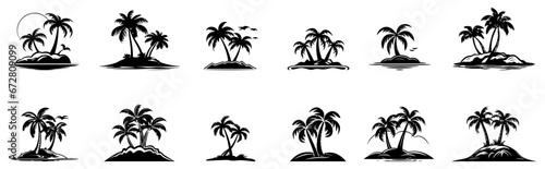 set of illustration of coconut tree on the islands.