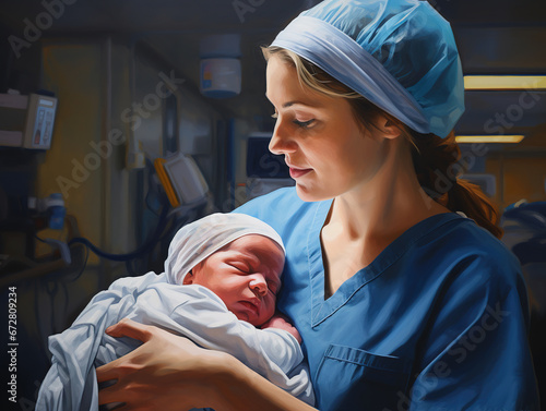 a nurse holding new born