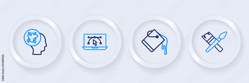 Set line Paint brush, bucket, Computer with design program and spray icon. Vector Set line Paint brush, bucket, Computer with design program and spray icon. Vector