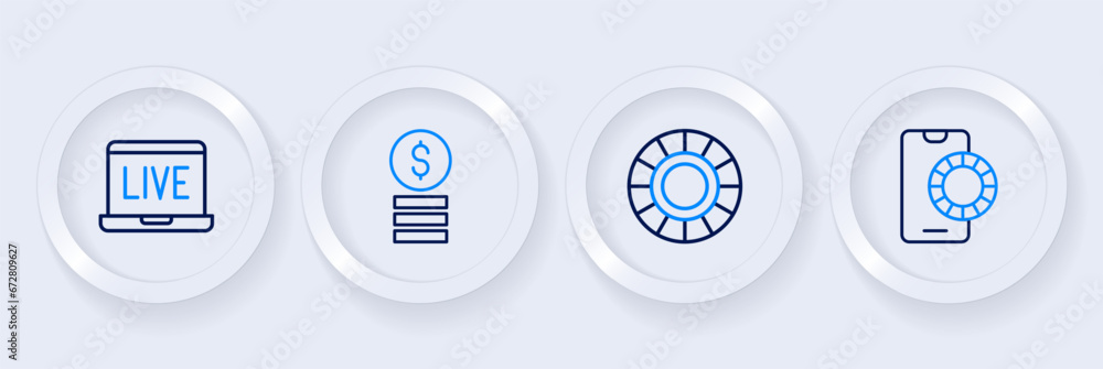 Set line Online sports betting, Casino chips, with dollar and poker table game icon. Vector Set line Online sports betting, Casino chips, with dollar and poker table game icon. Vector