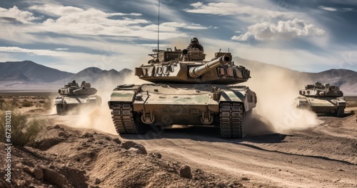 The Power of Main Battle Tanks in Military Precision Operations in the desert. Generative AI