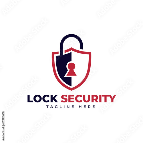 Locksmith security lock shield key creative modern flat logo design concept