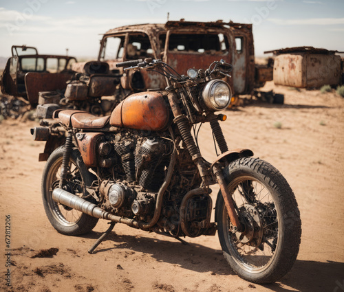 vintage motorcycle on the desert