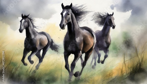 Horse running painting  watercolor style