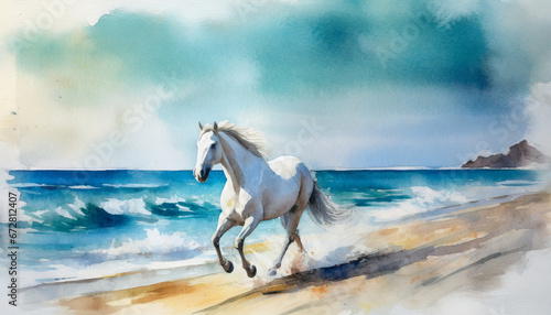 Horse running painting  watercolor style