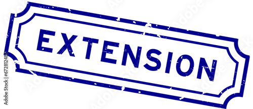 Grunge blue extension word rubber seal stamp on white background