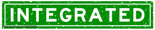 Grunge green integrated word square rubber seal stamp on white background